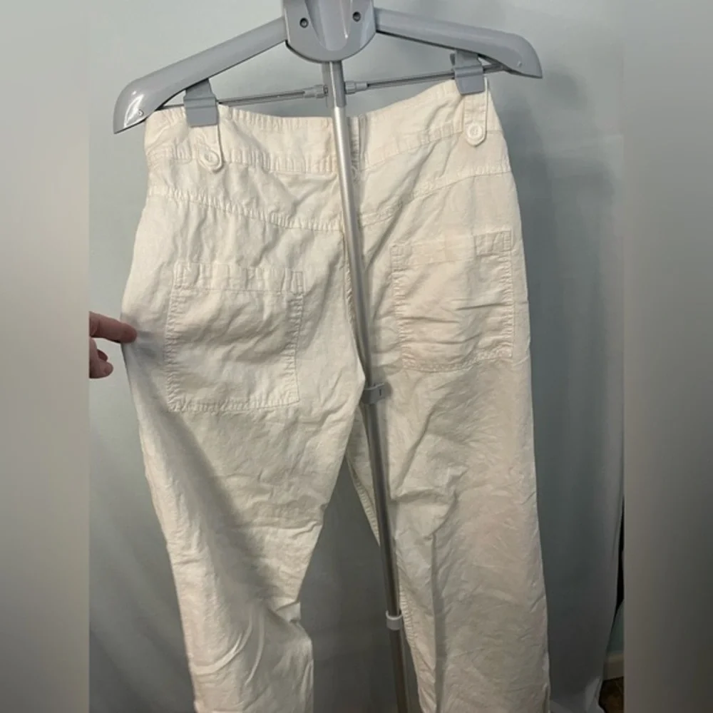 H&M Linen Blend Trousers Women 12 Cream Straight Leg Casual Summer Pants
